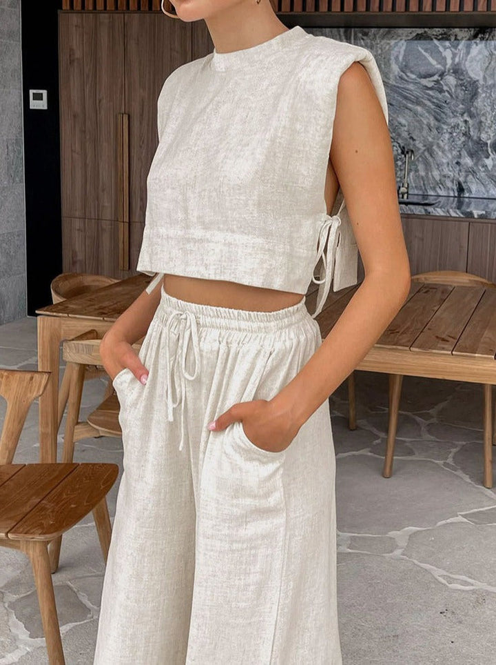 Ensemble en lin pour femmes – Coupe décontractée – Tenue d'été 2 pièces