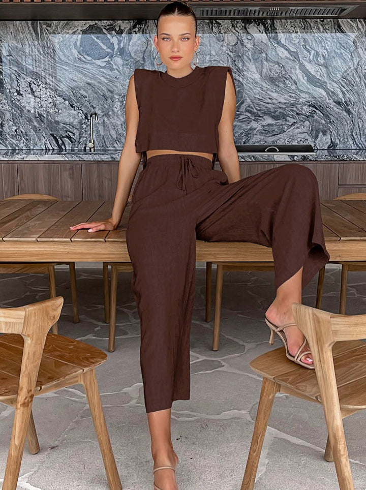 Ensemble en lin pour femmes – Coupe décontractée – Tenue d'été 2 pièces