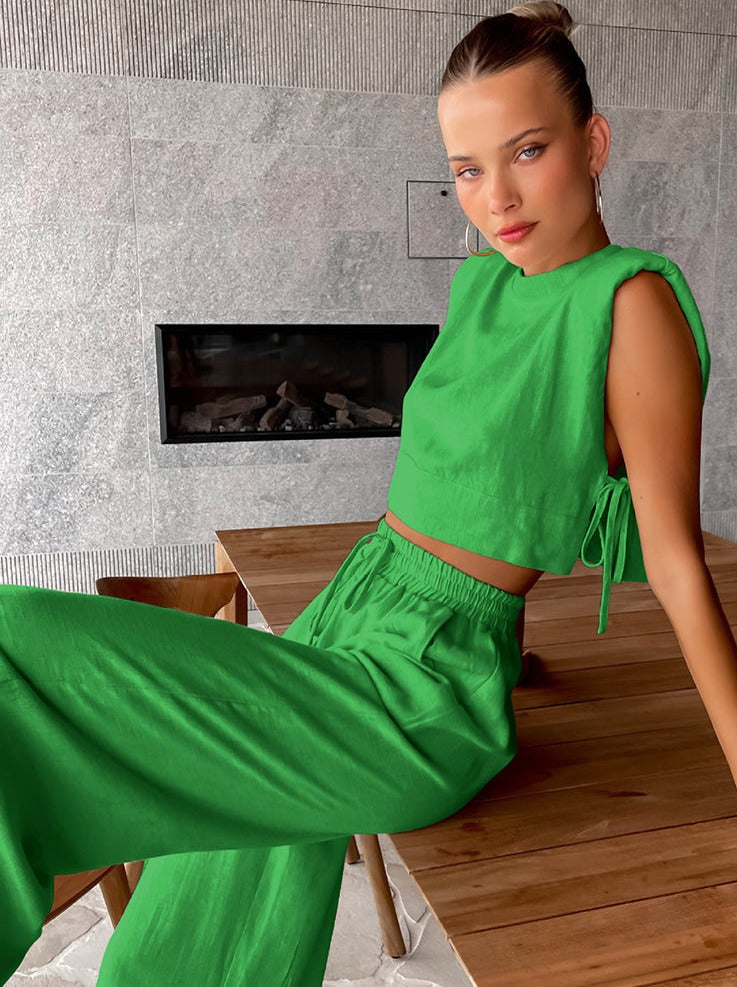Ensemble en lin pour femmes – Coupe décontractée – Tenue d'été 2 pièces