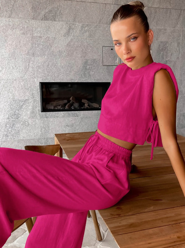Ensemble en lin pour femmes – Coupe décontractée – Tenue d'été 2 pièces