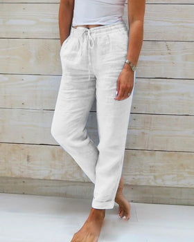 Damen High-Waist Leinenhose – Luftige Sommer Freizeit Hose