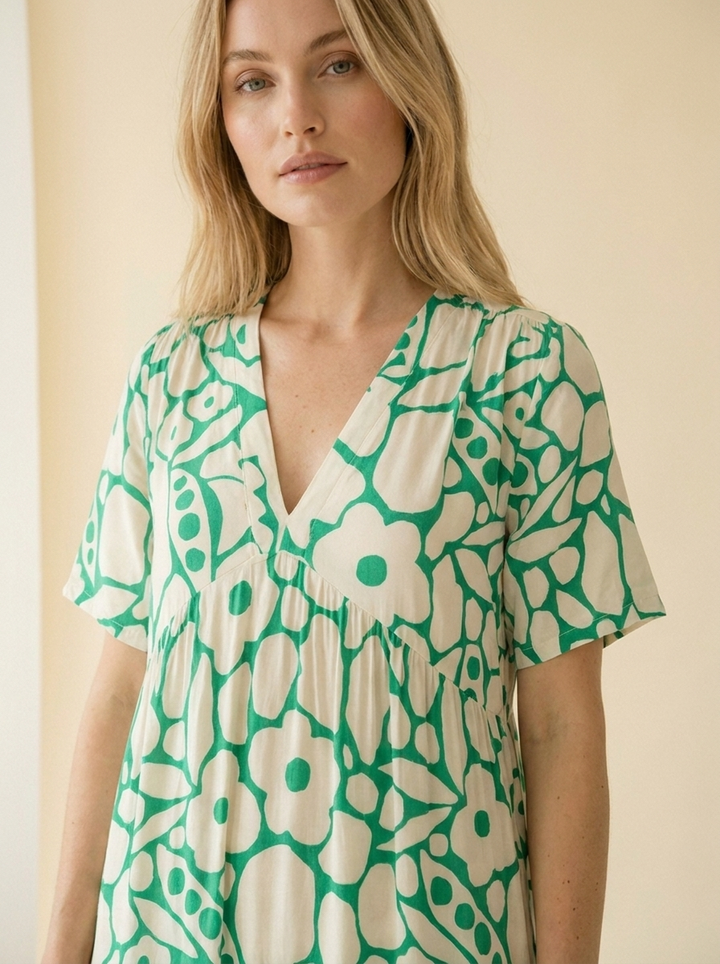 Bedrucktes Maxi-Sommerkleid - Grün - Detail