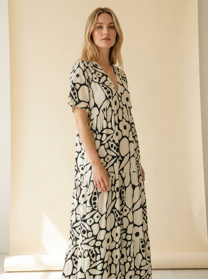 Bedrucktes Maxi-Sommerkleid - Schwarz