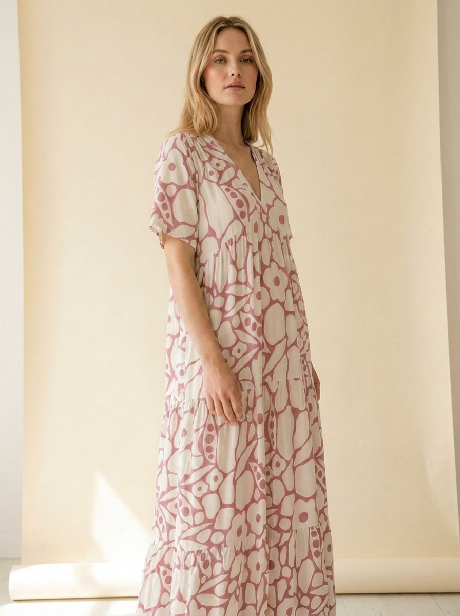 Bedrucktes Maxi-Sommerkleid - Rosa
