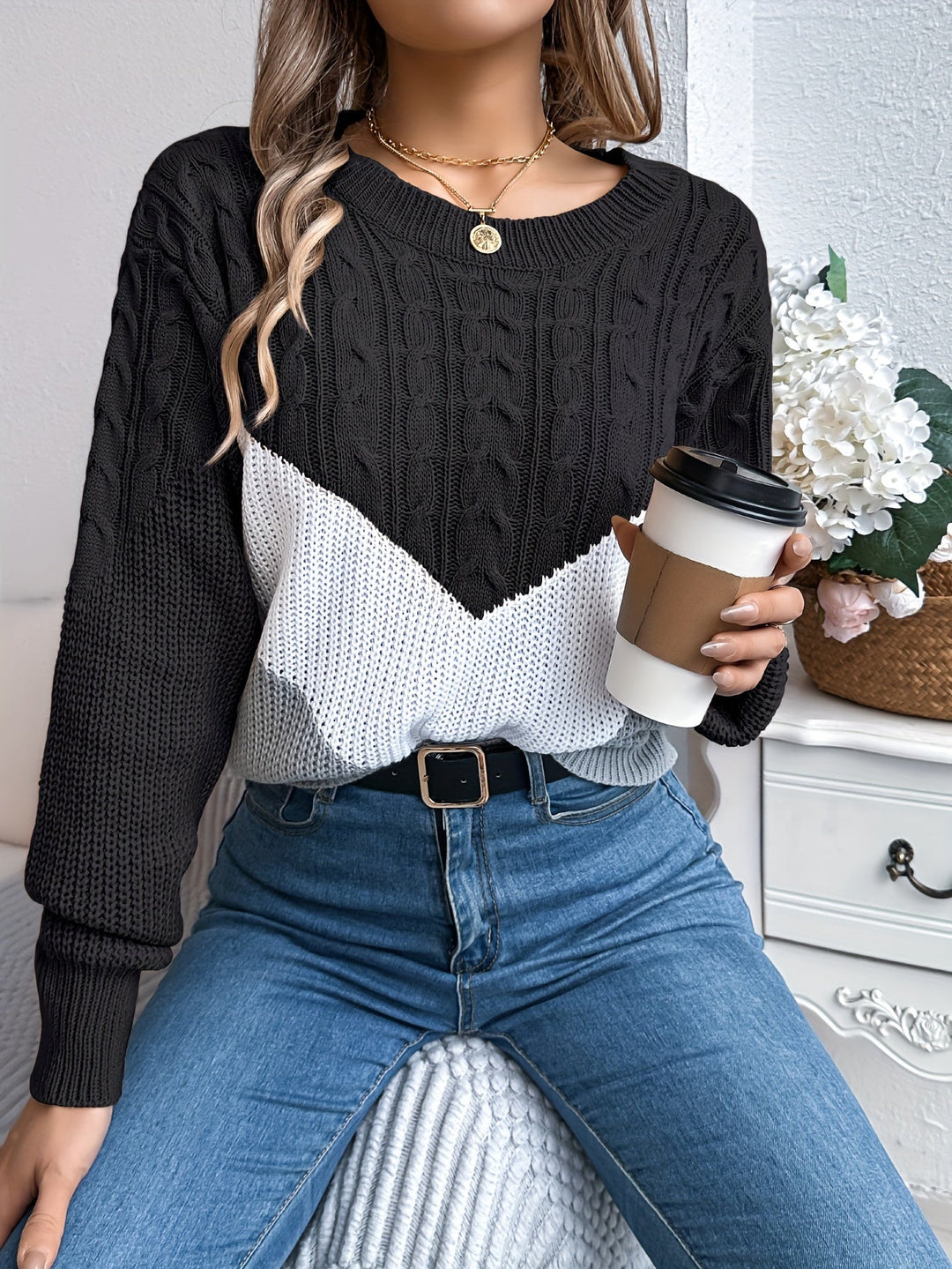 Blythe | Damen Pullover Color-Block mit Rundhalsausschnitt