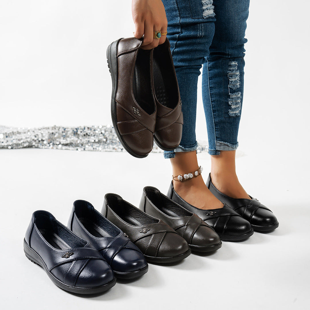 Damen Schwarze Geschlossene Leder Ballerinas – Bequeme Slip-On Schuhe
