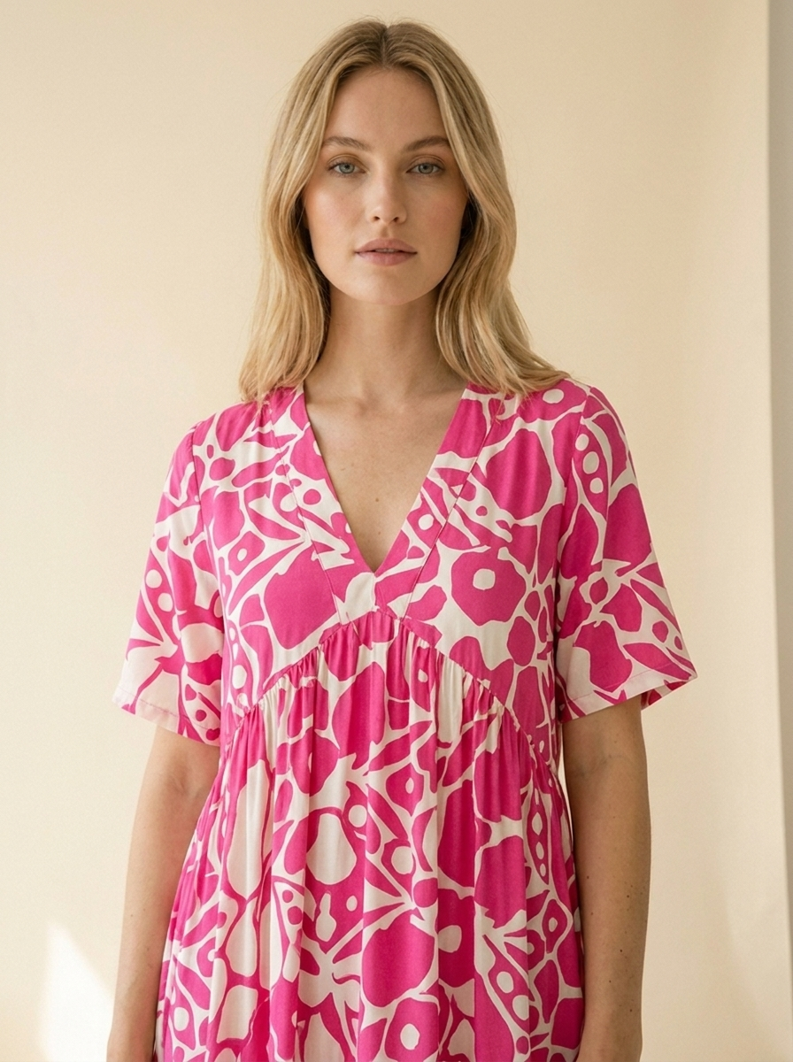 Bedrucktes Maxi-Sommerkleid - Rosa - Detail