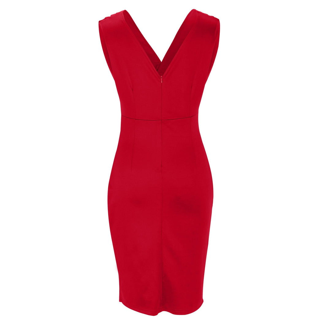 Robe d'affaires cintrée à col en V pour femme - Manches courtes avec fente