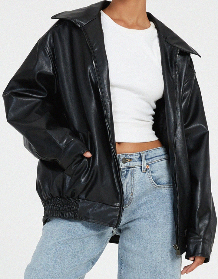 Damen Lederjacke Oversized