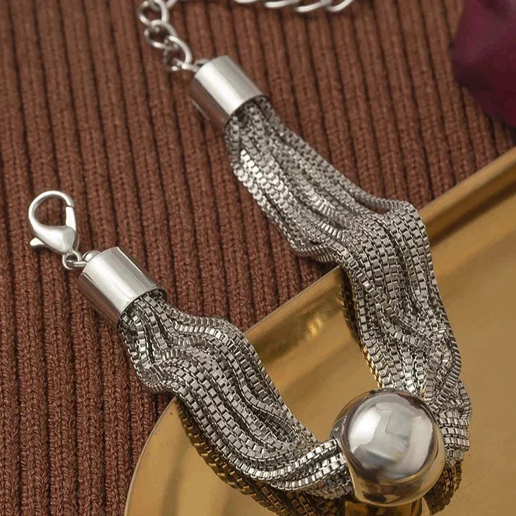 Adjustable Stainless Steel Necklace with Shiny Ball – Elegant