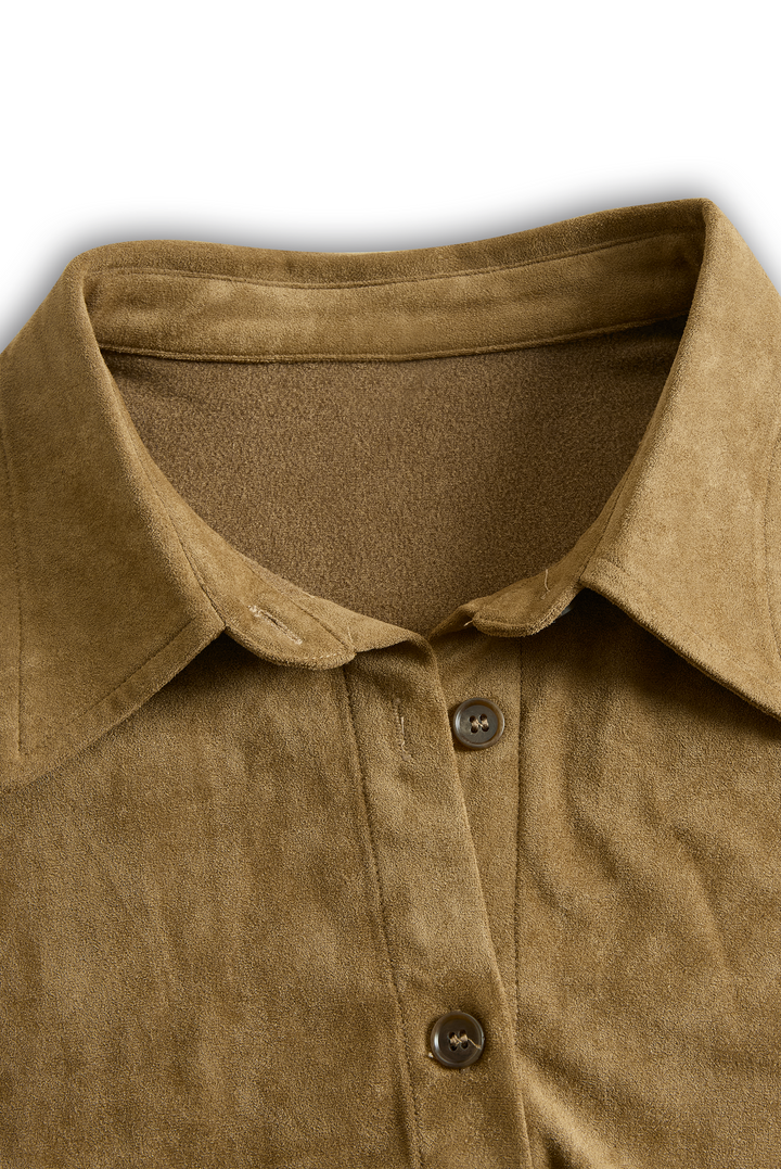 Midi dress in suede look with lapel collar and button placket