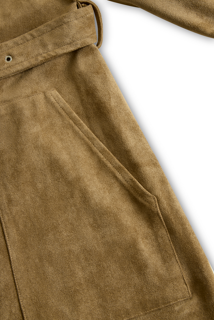 Midi dress in suede look with lapel collar and button placket