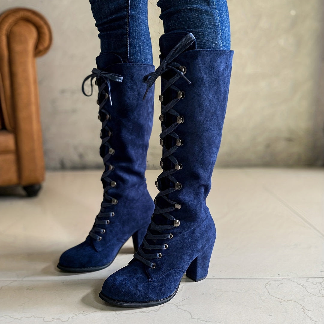 Sabine | Damen Hohe Schnürstiefel mit Blockabsatz