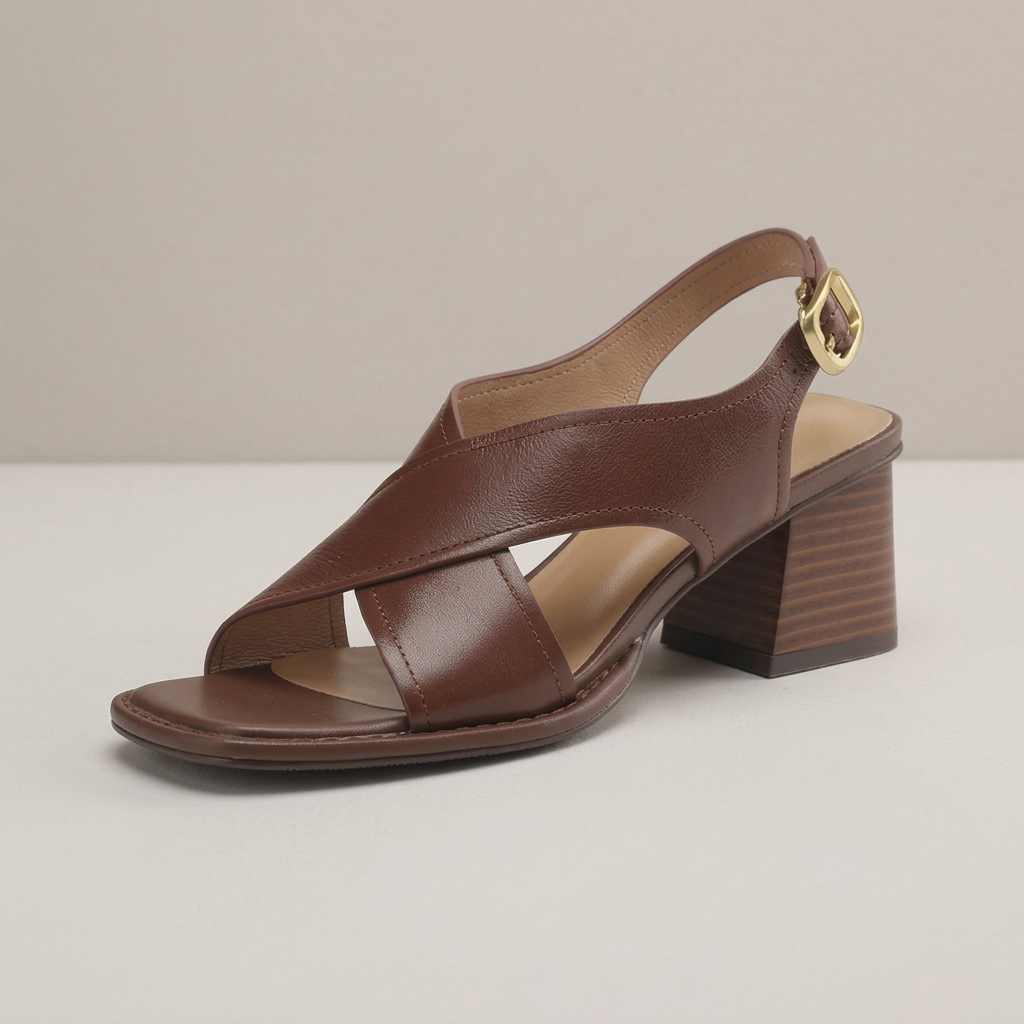Women's Open Block Heel Leather Sandals