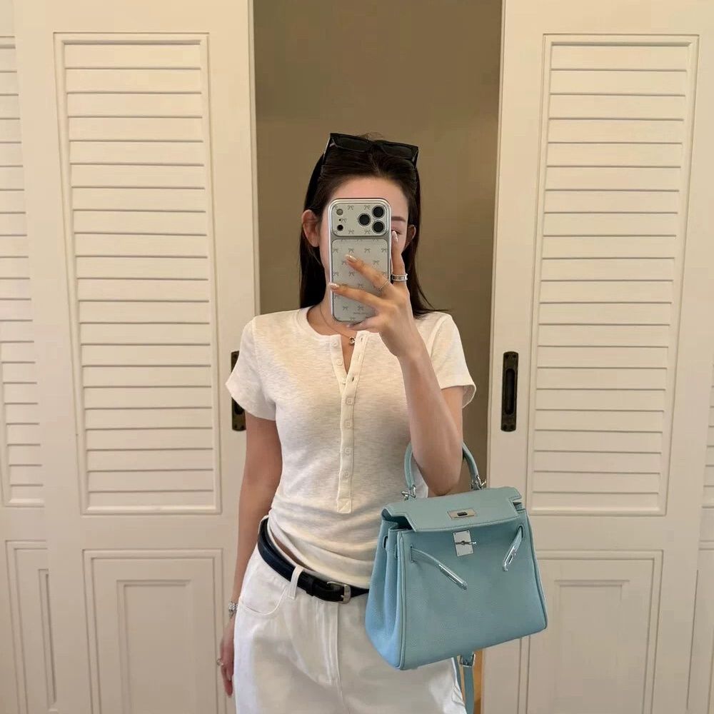 Women's Short Sleeve T-Shirt With Button Placket – Casual Slim Fit Top