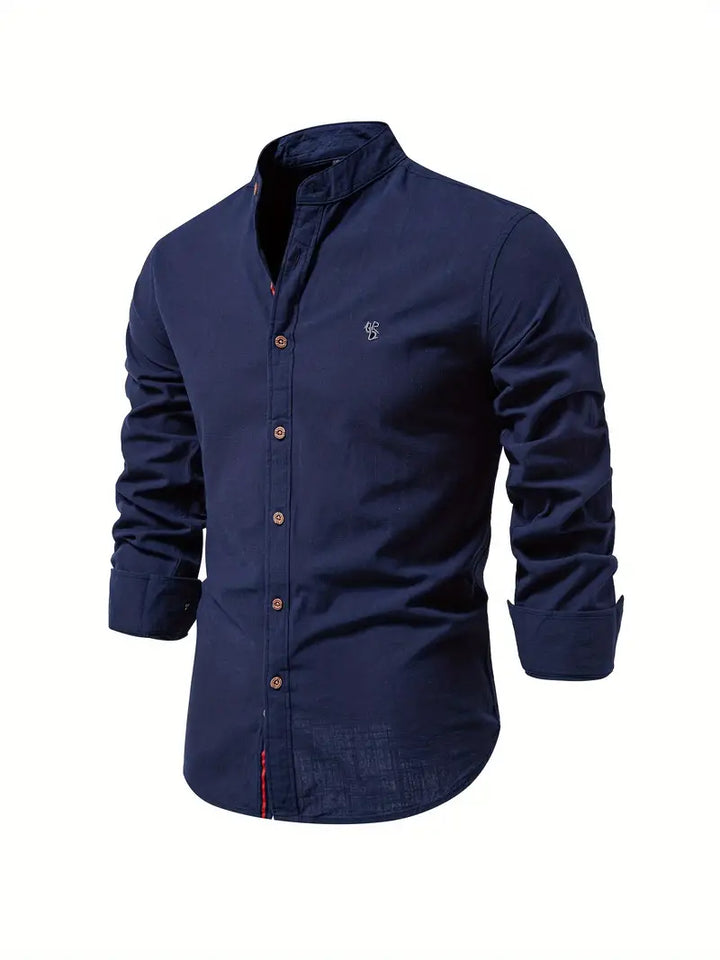 Men's Stand Collar Button-Down Shirt - Stylish Long Sleeve