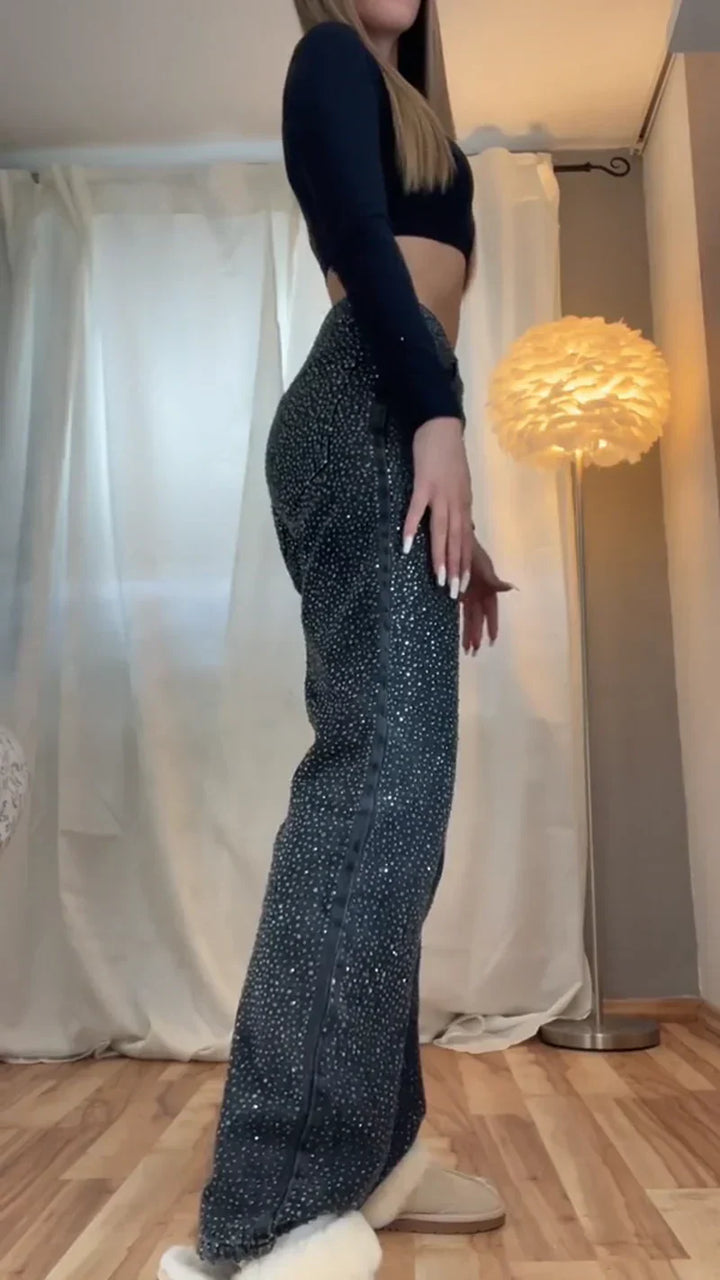 Gerade Damenjeans mit hoher Taille aus Baumwolle im Vintage-Look