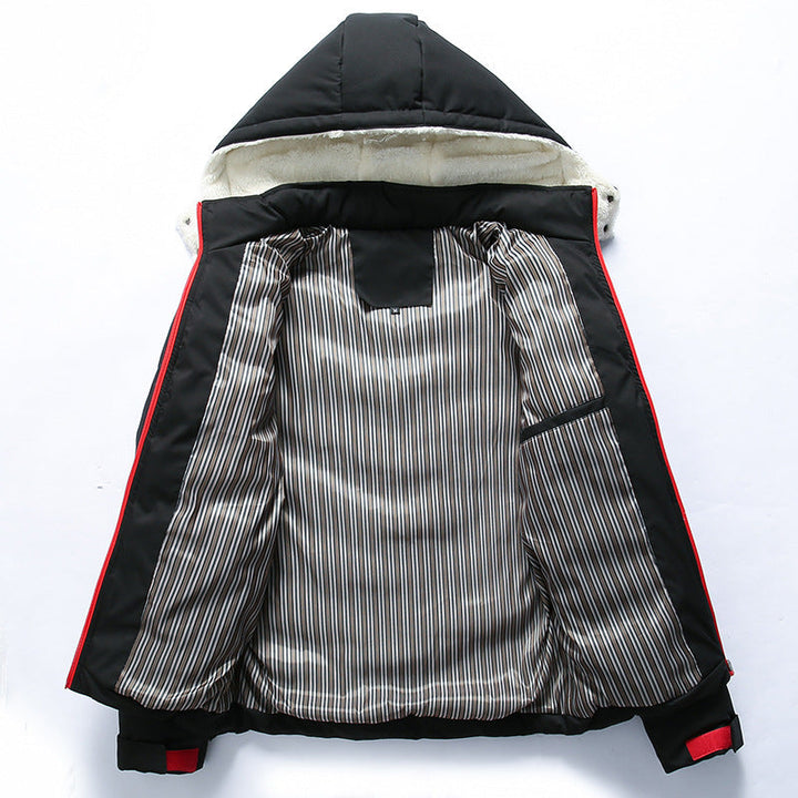 Herren Steppjacke mit Teddy-Fleece-Kapuze und Chevron-Steppung
