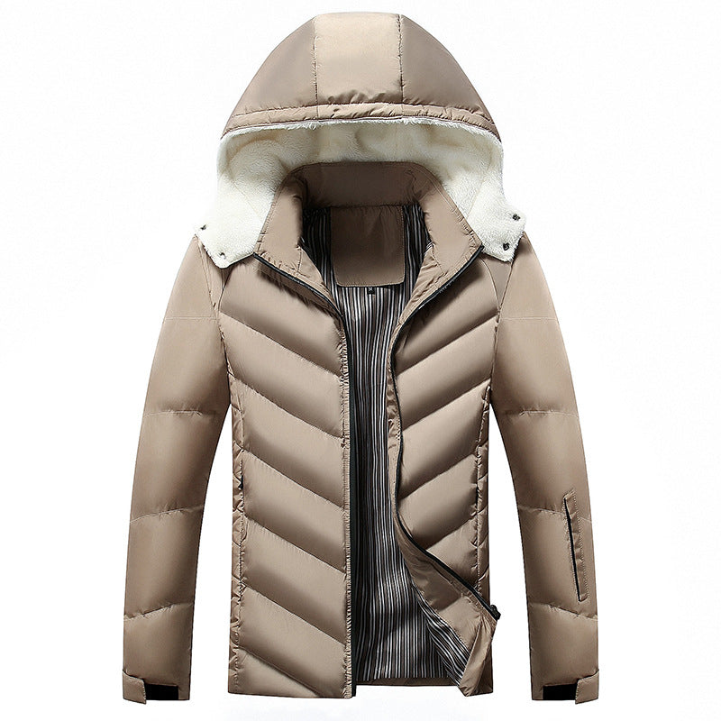 Herren Steppjacke mit Teddy-Fleece-Kapuze und Chevron-Steppung