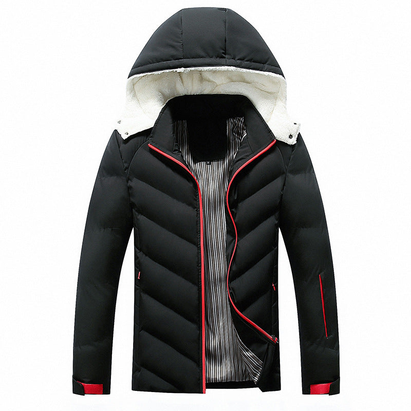 Herren Steppjacke mit Teddy-Fleece-Kapuze und Chevron-Steppung
