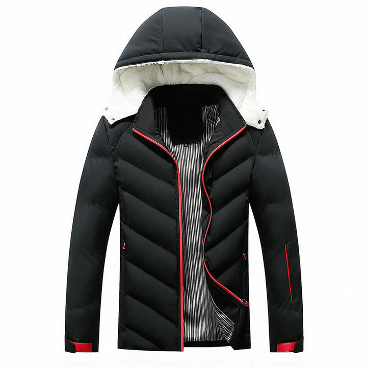 Herren Steppjacke mit Teddy-Fleece-Kapuze und Chevron-Steppung
