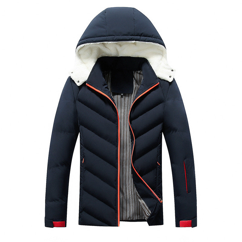 Herren Steppjacke mit Teddy-Fleece-Kapuze und Chevron-Steppung