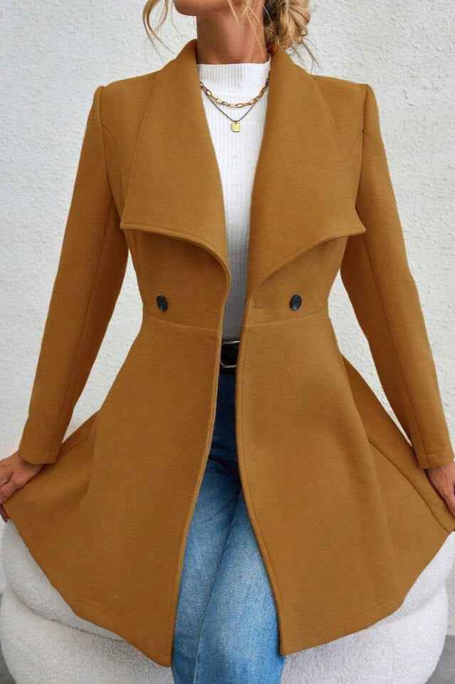 Damen Slim-Fit Langer Mantel mit Reverskragen