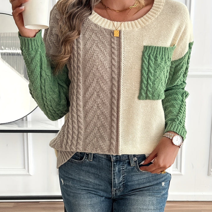 Esme | Damen Pullover Zopfstrick Color-Block