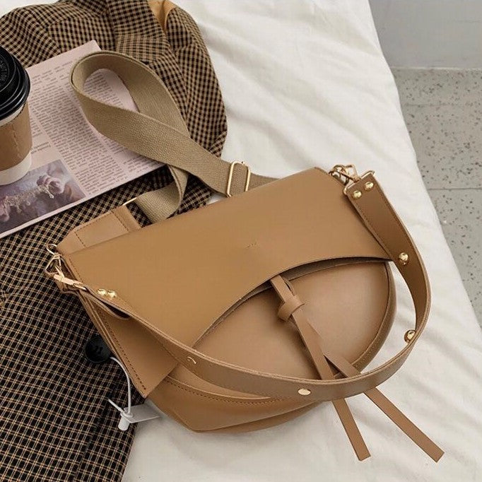 Bolso de hombro vintage para mujer – Cuero vegano con bolsa y correa de lona