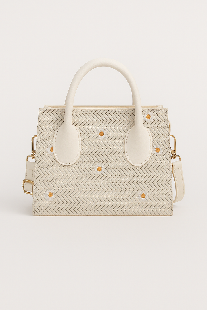 Sac en paille pour femmes – Sac à main tressé avec des accents floraux