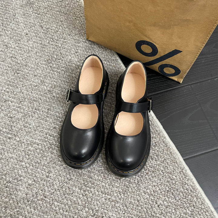 Damen Klassische Mary Jane Flats in Braun – Retro-Look mit Schnalle und Rundkappe