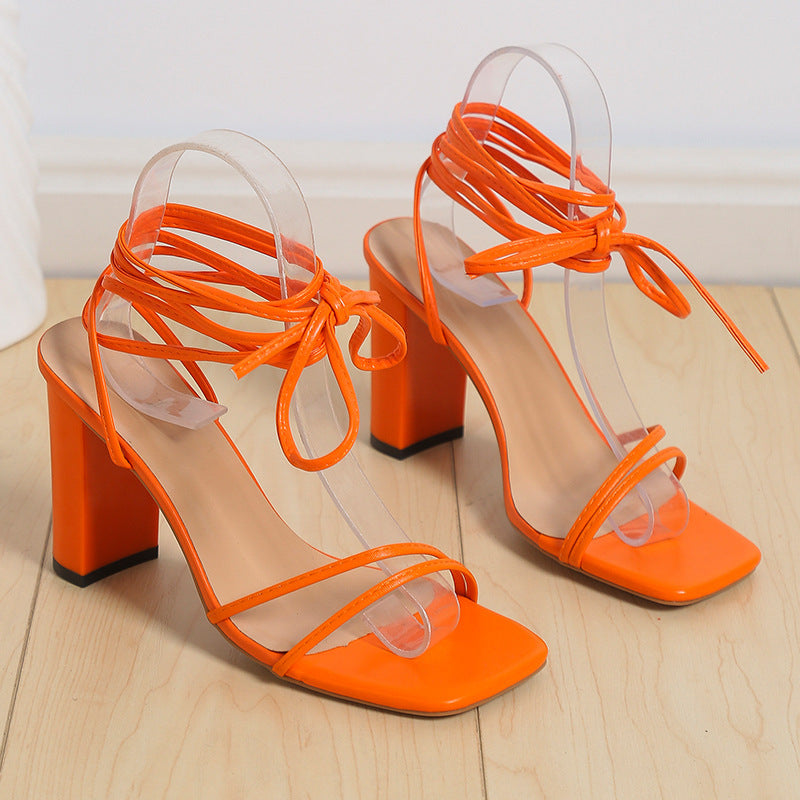 Summer heeled sandals women – Elegant lace-up sandals with block heel