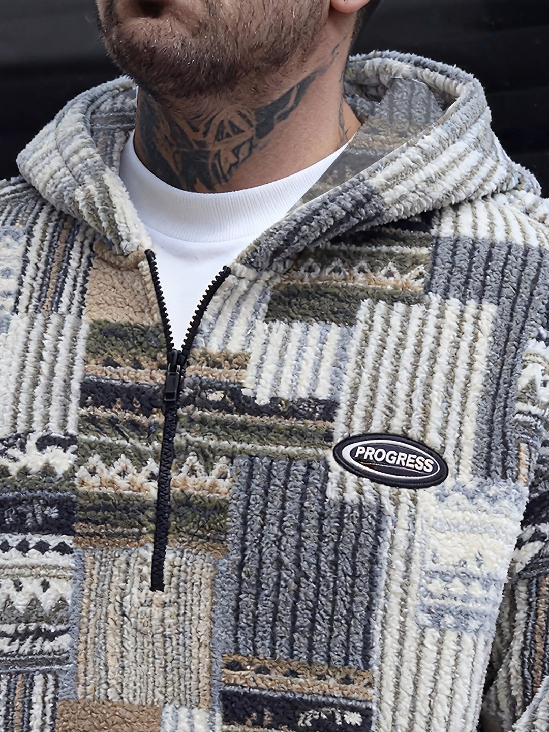 Desmond Herren Pullover mit Halbreißverschluss und Strukturmuster