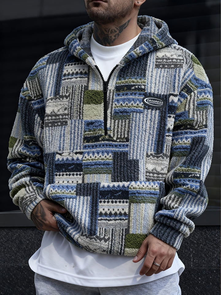 Desmond Herren Pullover mit Halbreißverschluss und Strukturmuster