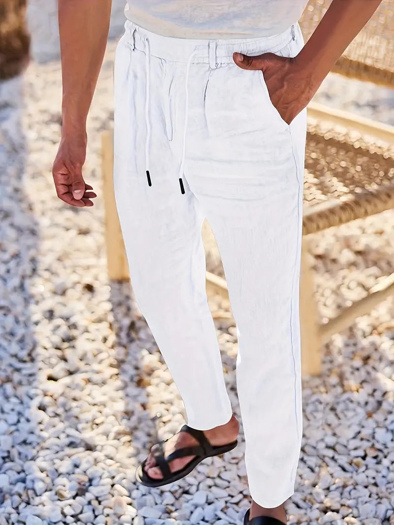 Men's Wide-Cut Linen Pants – Casual Summer Pants with Drawstring