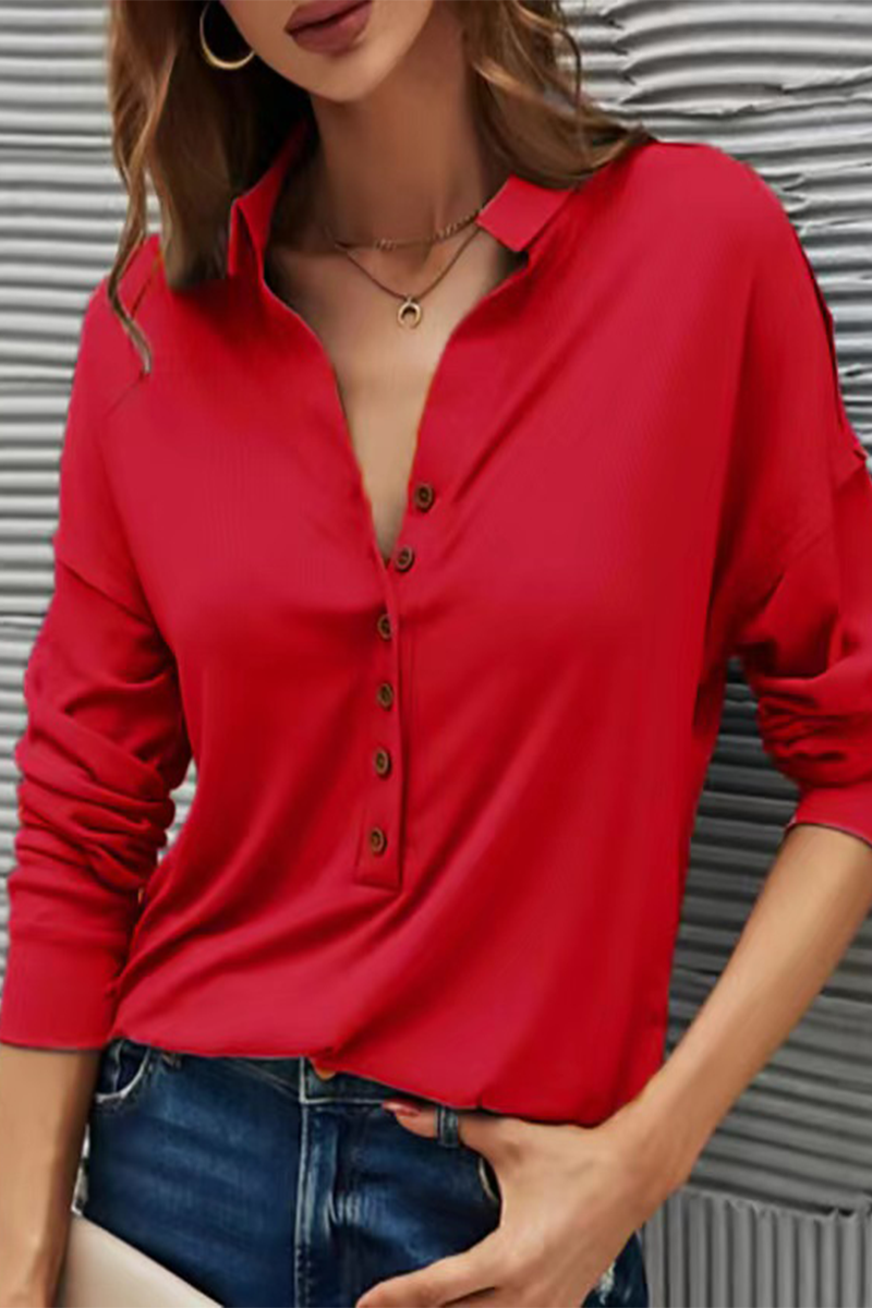 Damen Lässiges T-Shirt Mit Knöpfen – Umlegekragen Alltagstop