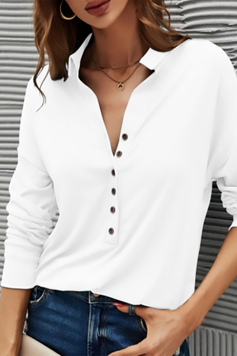 Damen Lässiges T-Shirt Mit Knöpfen – Umlegekragen Alltagstop