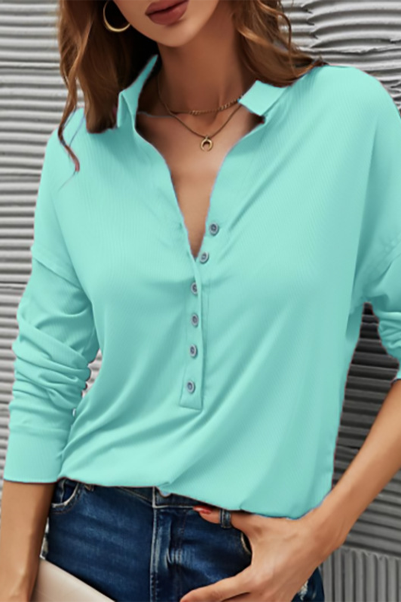 Damen Lässiges T-Shirt Mit Knöpfen – Umlegekragen Alltagstop