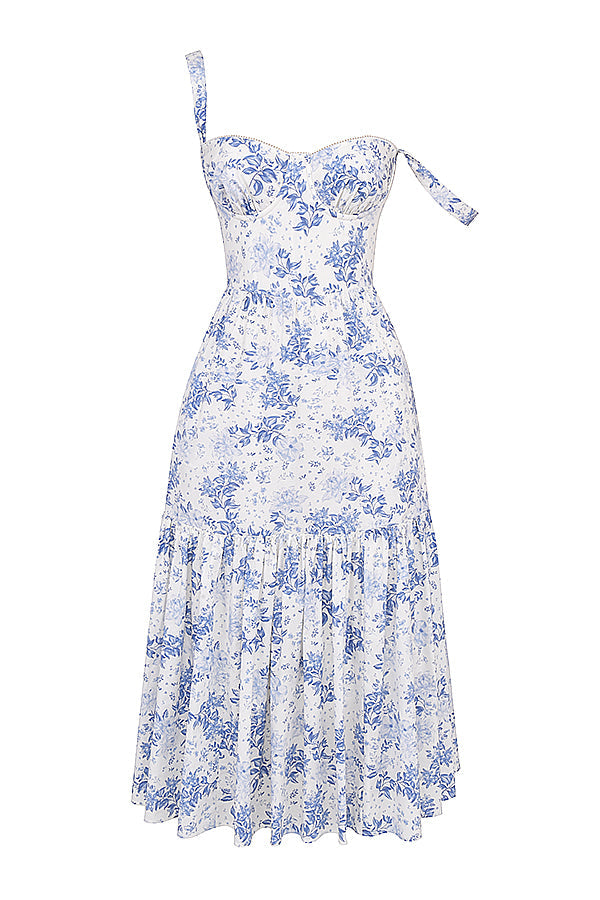 Damen-Midikleid aus Viskose mit Blumenmuster und V-Ausschnitt