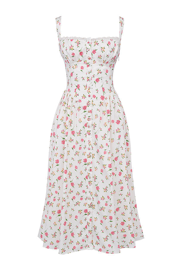 Damen-Midikleid aus Viskose mit Blumenmuster und V-Ausschnitt