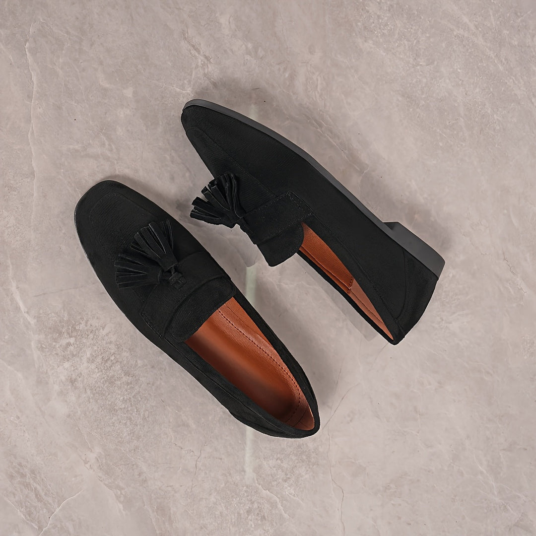 Damskie vintage wsuwane baleriny z frędzlami – miękka podeszwa, buty komfortowe