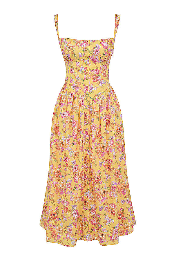 Damen-Midikleid aus Viskose mit Blumenmuster und V-Ausschnitt