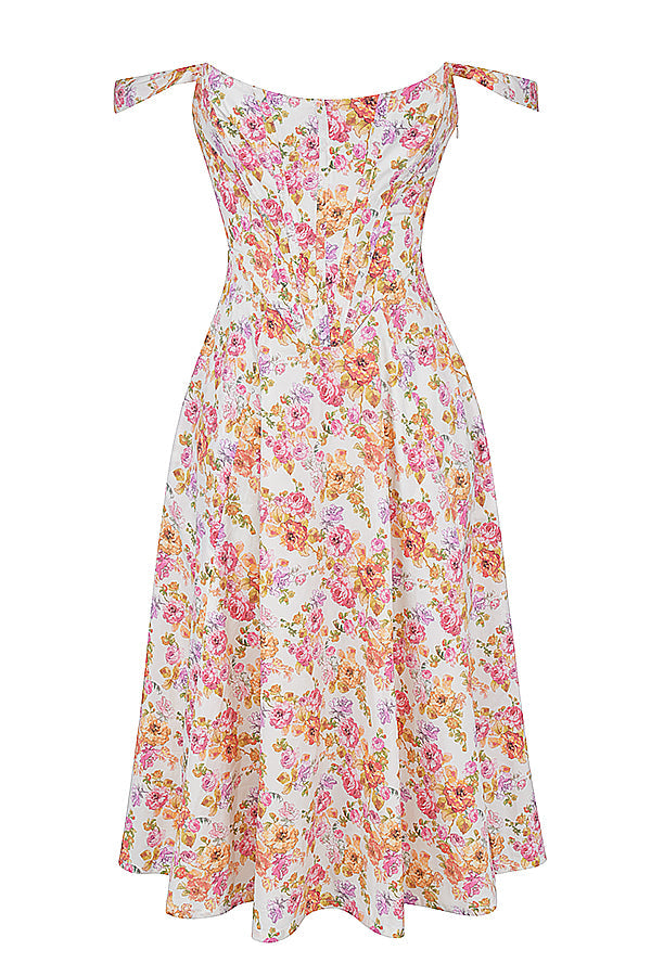 Damen-Midikleid aus Viskose mit Blumenmuster und V-Ausschnitt