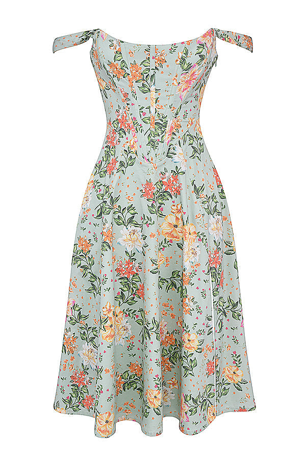 Damen-Midikleid aus Viskose mit Blumenmuster und V-Ausschnitt