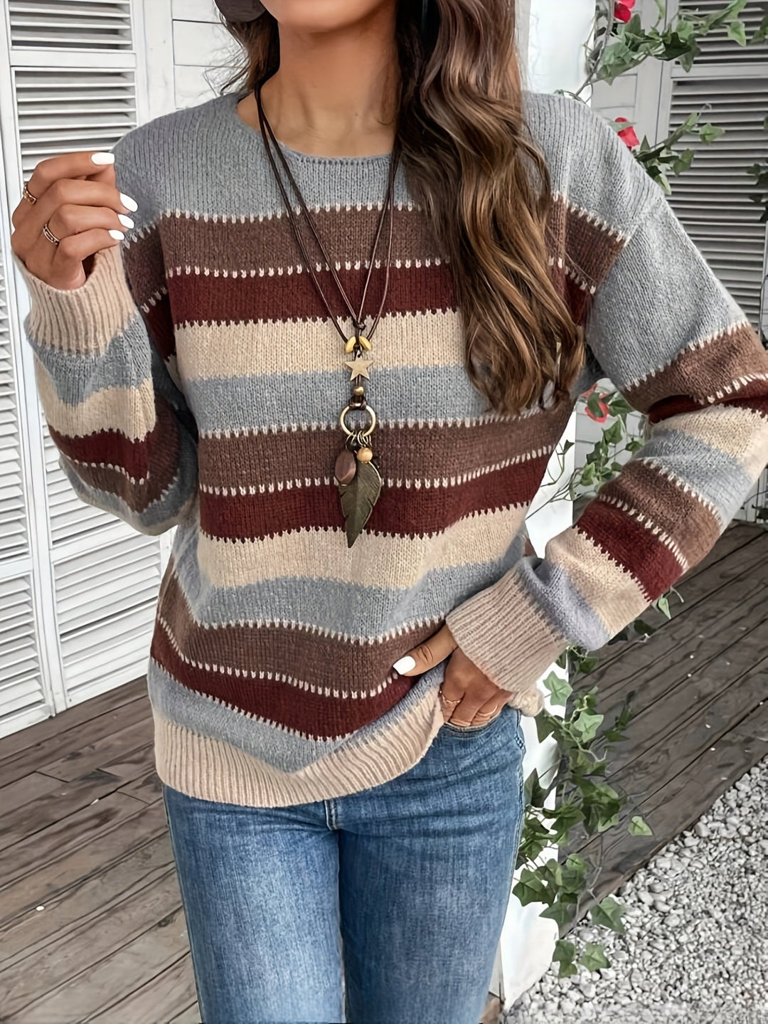 Maren | Damen Pullover gestreift mit Rundhalsausschnitt