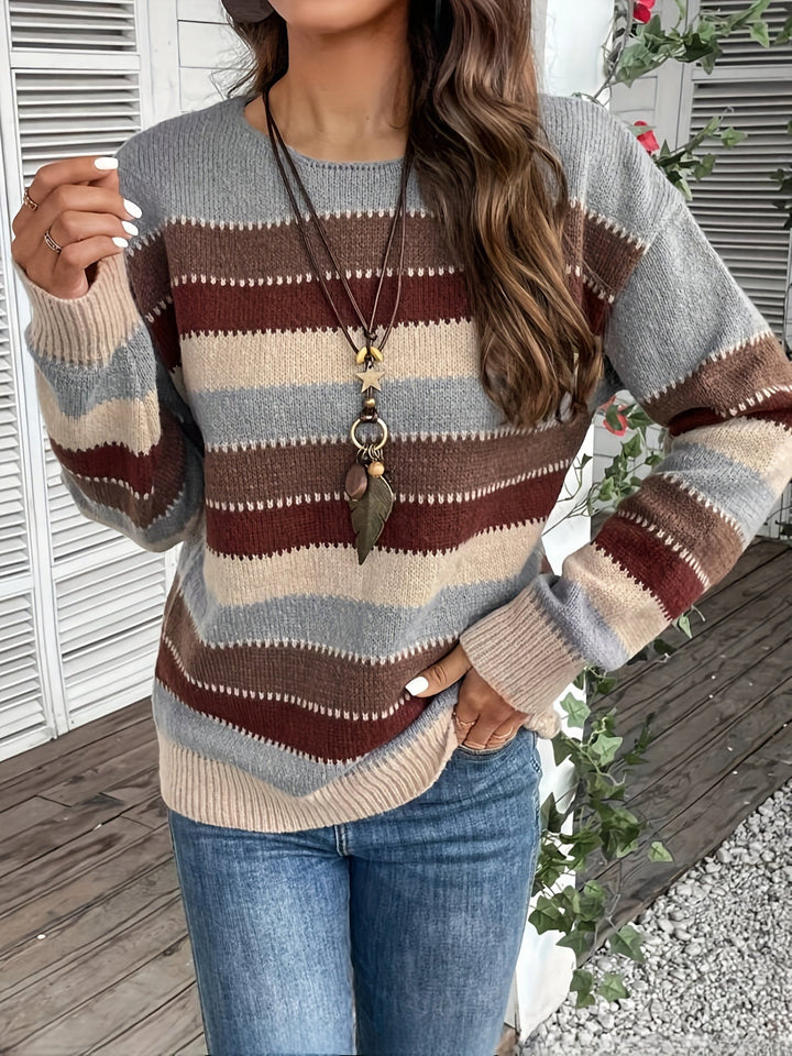 Maren | Damen Pullover gestreift mit Rundhalsausschnitt