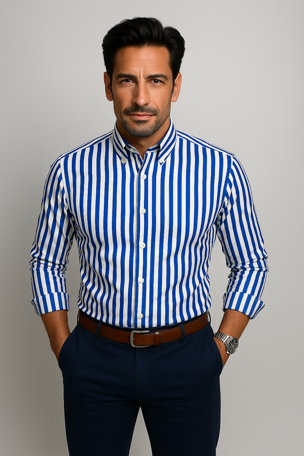 Men's Striped Long Sleeve Slim Fit Shirt – Button-Down Collar Shirt