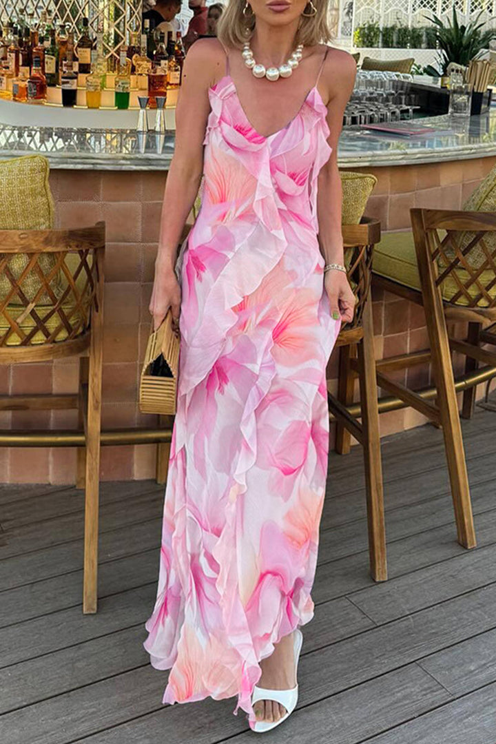 Robe dos nu à col halter avec volants – Robe de soirée légère pour femmes