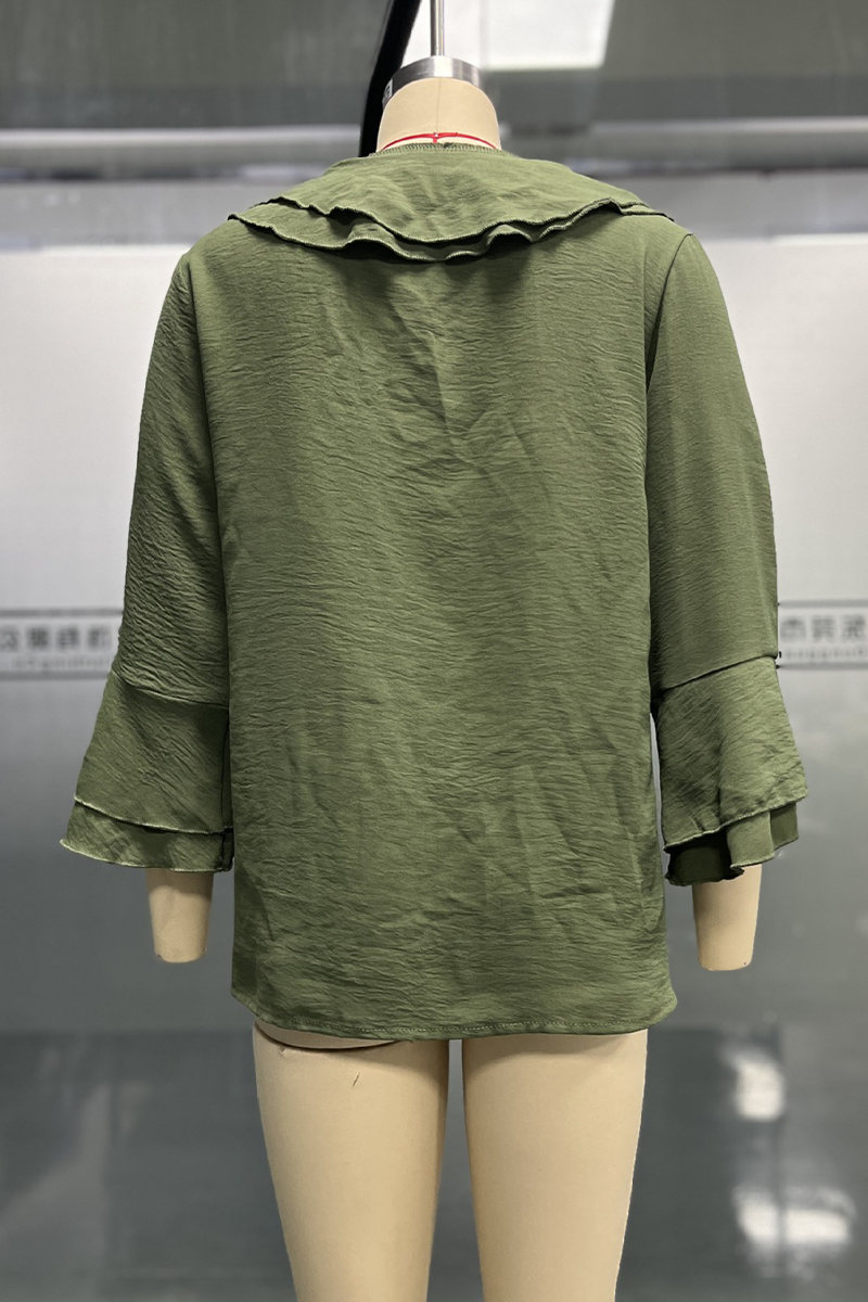 Damen Bluse Mit Rüschen Und V-Ausschnitt – Einfarbiges Alltagstop