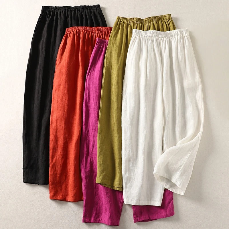 Damen Rote Locker Geschnittene Leinenhose Mit Elastischem Bund – Bequeme Sommerhose
